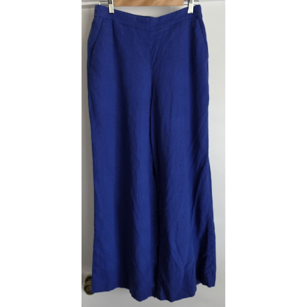 Express Women Linen Pants Size M Blue Solid Casual Trousers Slacks 26in Inseam